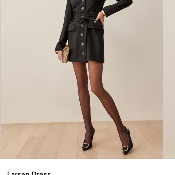 Reformation Larsen black wool dress coat blazer with tie belt size 0 like new - Picture 3 of 10